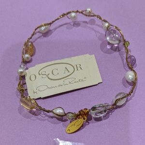 Oscar de la Renta Gold Wire Bracelet with Pearls